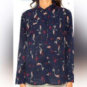 ANANY BASIC NWOT Navy Blue
Mermaid Whimsical Print 
Button Down Blouse M
Novelty